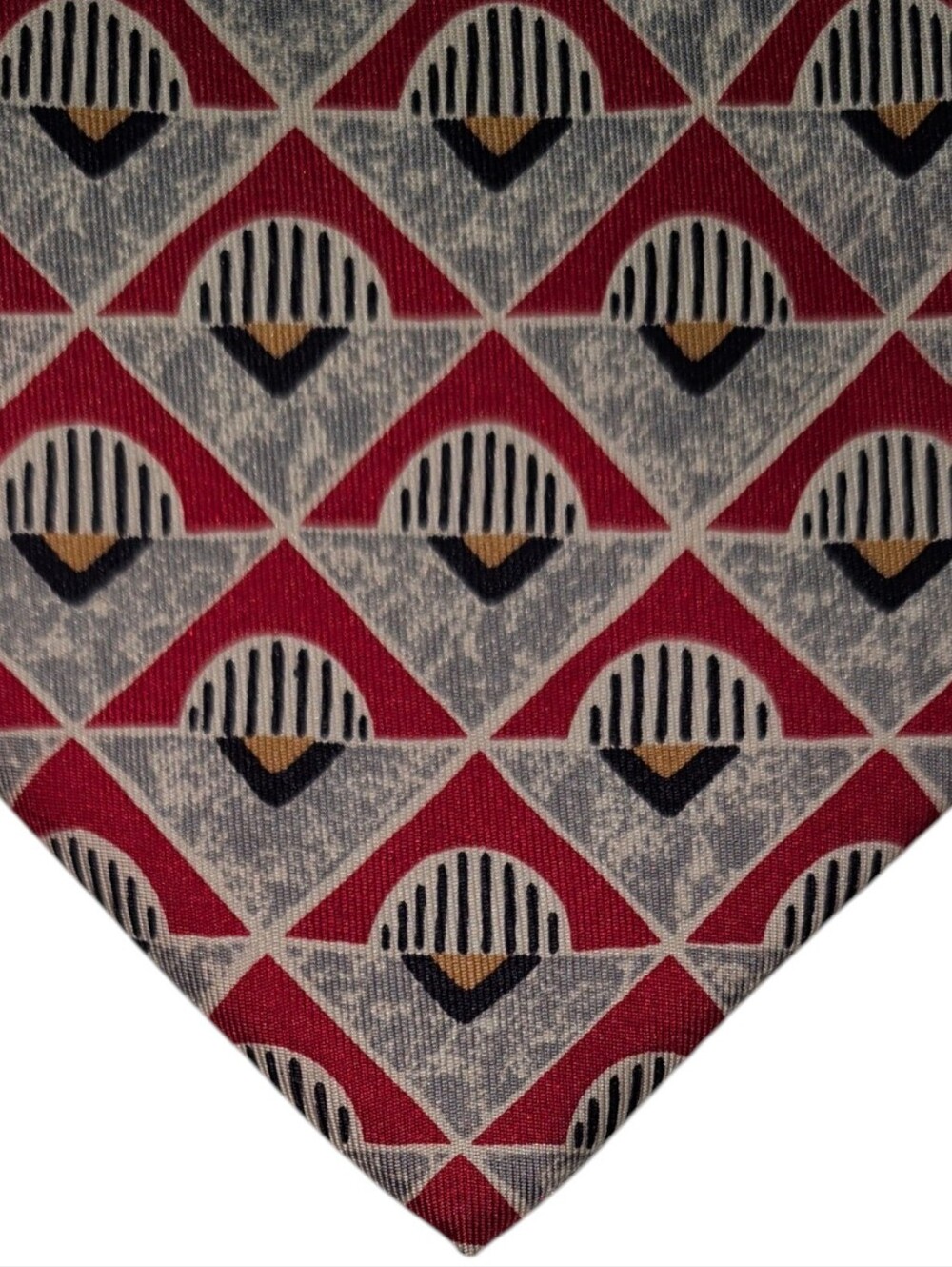 Robert Talbott Silk Necktie Mens Red Gray Geometric Designer Preppy Tie EUC